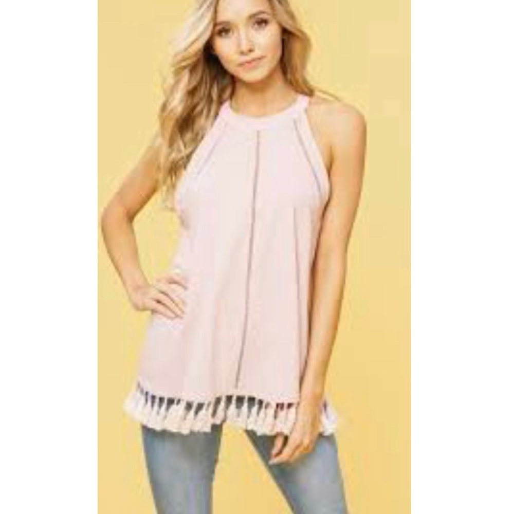 LISTICLE Yellow Tassel Halter Top